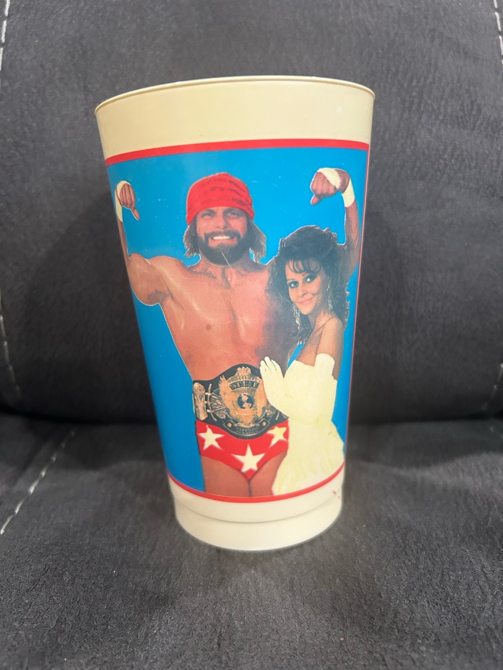 WWF Macho man & Miss Elisabeth plastic cup! K-mart Canada!! Vintage